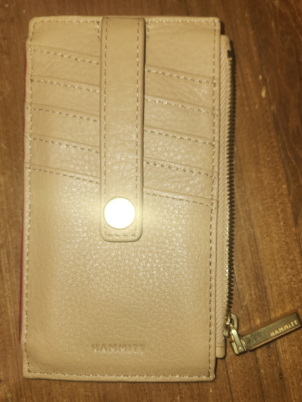 Hammitt Tan/Brushed Gold  Leather Snap Card Wallet #210.